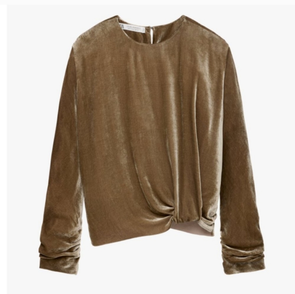 Zara limited edition velvet scoop neck blouse
